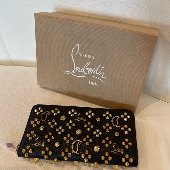 Christian Louboutin Black and Gold Studded Wallet - Picture 8 of 10